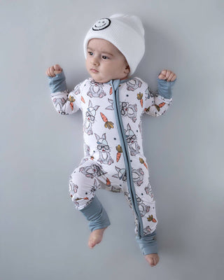 Lucky Panda Kids - Bamboo Easter Baby Zip Romper | Rad Bunny