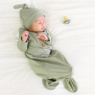 Caden Lane - Solid Moss Bamboo Baby Knot Gown & Hat