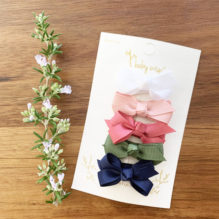 Baby Wisp - 5 Chelsea Boutique Grosgrain Bows on Snap Clips - Juniper