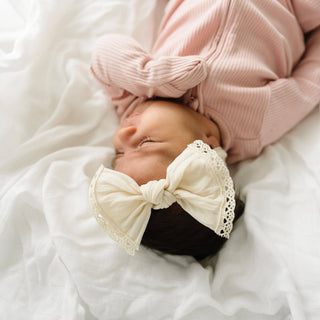Baby Bling Bows - Baby Bling Bows - Baby Bling® Trimmed Classic Knot headband: oatmeal lace - Classy Rascals Boutique