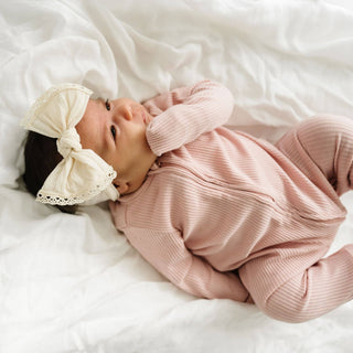 Baby Bling Bows - Baby Bling Bows - Baby Bling® Trimmed Classic Knot headband: oatmeal lace - Classy Rascals Boutique