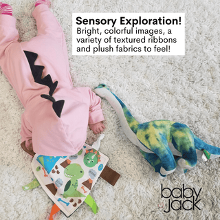 Baby Jack and Company - Baby Jack and Company - Dinosaur Learning Lovey Crinkle Tag Sensory Toy 8"x8" - Classy Rascals Boutique