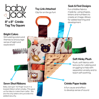 Baby Jack and Company - Baby Jack and Company - Forest Fox Bear Woodland Baby JackLearning Lovey 8x8 Sensory - Classy Rascals Boutique