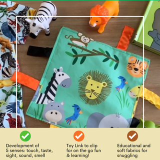 Baby Jack and Company - Baby Jack and Company - Jungle Zoo Crinkle Tag Square 8x8 Tummy Time Toy 8" x 8" - Classy Rascals Boutique