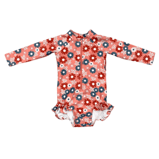 Baby Sprouts - Baby Sprouts Girl's One - Piece Ruffle Rash Guard Swimsuit Zoey Daisy - Classy Rascals Boutique