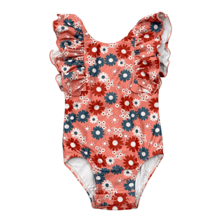 Baby Sprouts - Baby Sprouts Girl's Ruffle Sleeve Cross Back Swimsuit Zoey Daisy - Classy Rascals Boutique