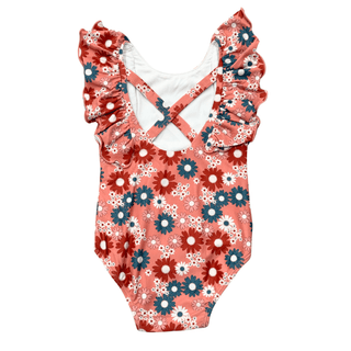 Baby Sprouts - Baby Sprouts Girl's Ruffle Sleeve Cross Back Swimsuit Zoey Daisy - Classy Rascals Boutique