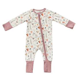 Baby Sprouts - Baby Sprouts Long Sleeve Zip Romper Floral Chicken - Classy Rascals Boutique