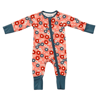 Baby Sprouts - Baby Sprouts Long Sleeve Zip Romper Zoey Daisy - Classy Rascals Boutique