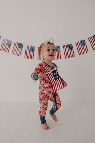 Baby Sprouts - Baby Sprouts Long Sleeve Zip Romper Zoey Daisy - Classy Rascals Boutique
