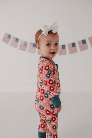 Baby Sprouts - Baby Sprouts Long Sleeve Zip Romper Zoey Daisy - Classy Rascals Boutique