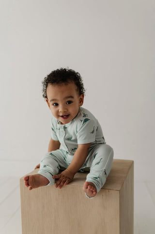 Baby Sprouts - Baby Sprouts Short Sleeve Henley Romper Dinosaur - Classy Rascals Boutique