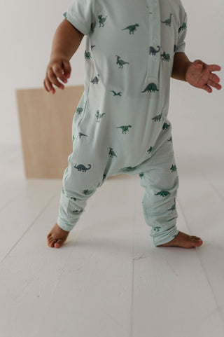 Baby Sprouts - Baby Sprouts Short Sleeve Henley Romper Dinosaur - Classy Rascals Boutique