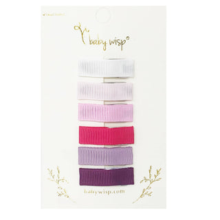 Baby Wisp - Baby Wisp - 6 Small Snap Ribbon Hair Clips - Purple Tulips - Classy Rascals Boutique