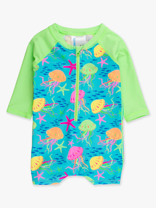 RuffleButts + RuggedButts - Baby Boys Neon Jelly Time Long Sleeve One Piece Rash Guard Swimsuit