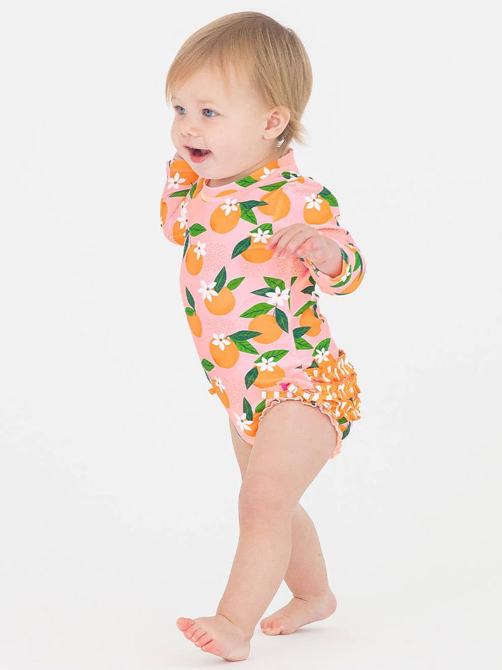 RuffleButts - Orange You The Sweetest Long Sleeve One Piece Rash Guard