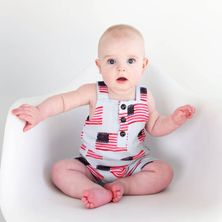 Gigi and Max - George Blue Flag Organic Coastal Coveralls 4th of July