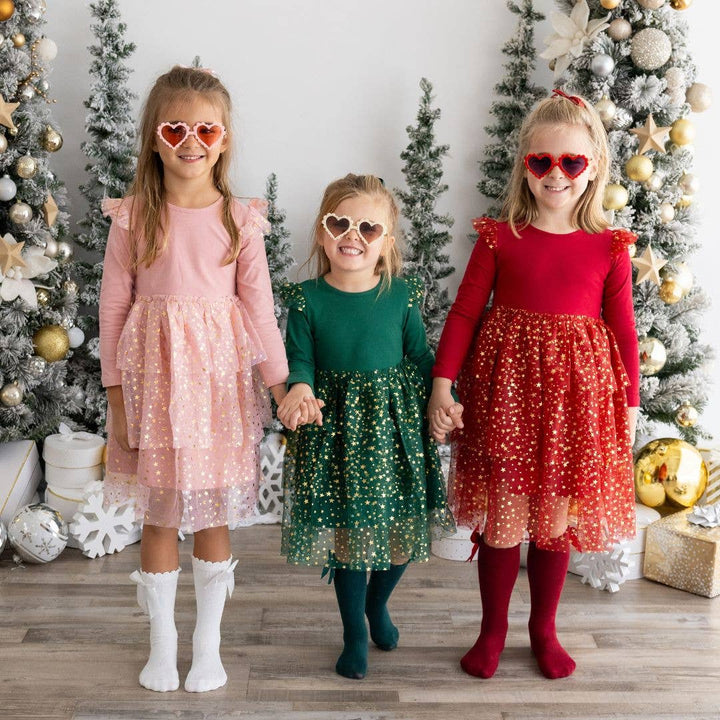 Sweet Wink - Blush Shimmer Christmas Long Sleeve Tutu Dress