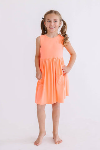Mila & Rose Neon Coral Tank Pocket Twirl Dress | Girls Twirl Dress