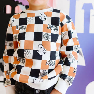Sweet Wink - Boo Checkered Halloween Sweatshirt - Natural - Boys Clothing