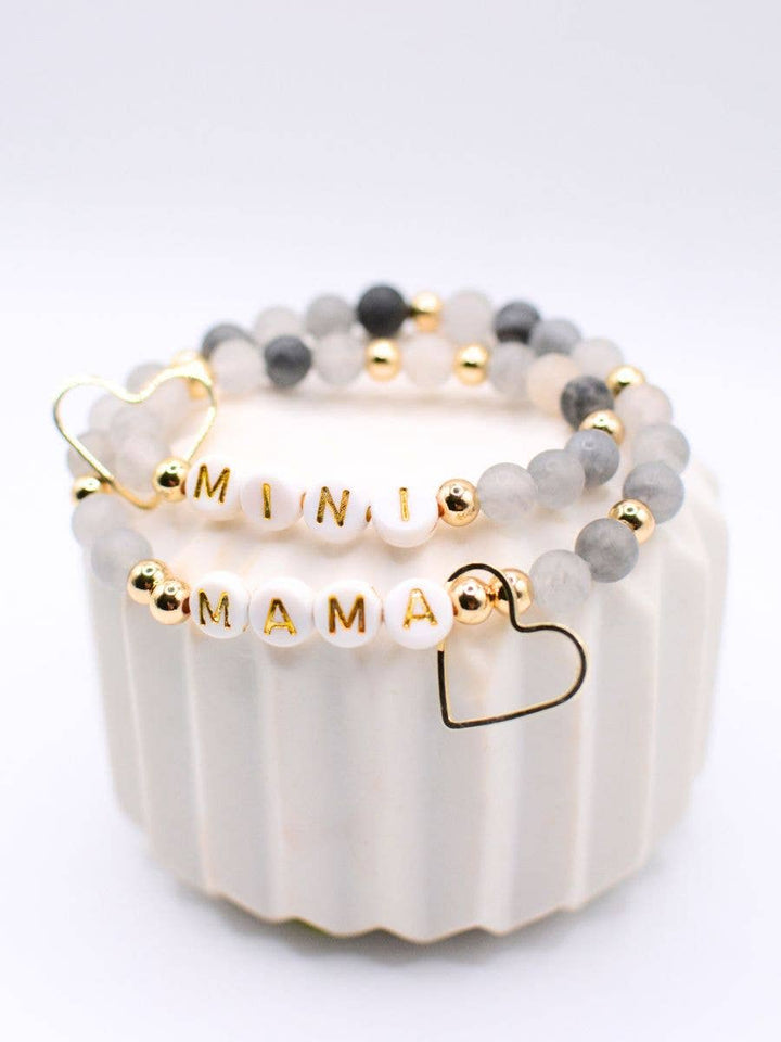 Two and Crew - Mama MINI matching BLACK gold beaded bracelet jewelry set