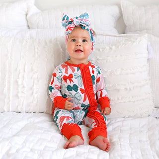 Gigi and Max - Belle Bows RUFFLE ZIP Christmas Bamboo Baby One Piece Outfit