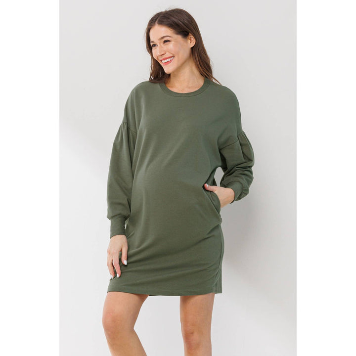 Hello Miz - Crew Neck Maternity Sweater Dress with Pockets