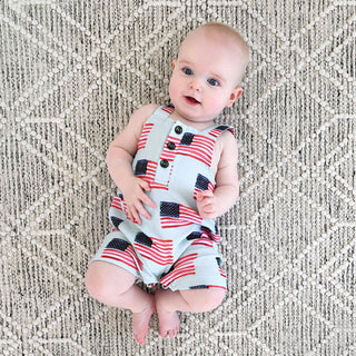 Gigi and Max - George Blue Flag Organic Coastal Coveralls 4th of July