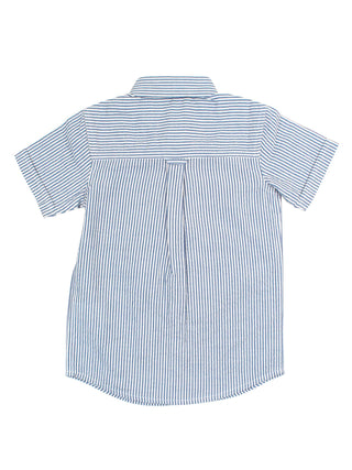 RuffleButts + RuggedButts - Boys Blue Seersucker Short Sleeve Button Down Shirt