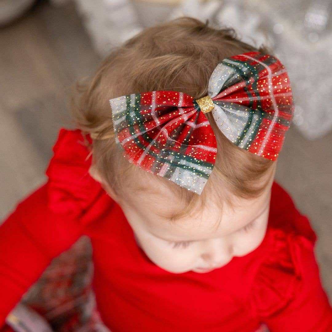 Sweet Wink - Christmas Plaid Tulle Bow Baby Headband - Holiday Headband