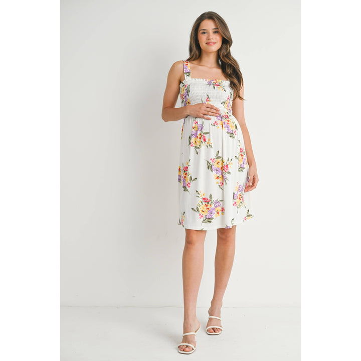 Hello Miz - White Floral Sleeveless Maternity Dress