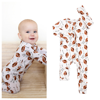 Gigi and Max - Brady Football ZIP Bamboo One Piece Baby Outfit