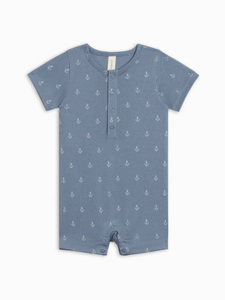 Colored Organics - Colored Organics Mason Short Sleeve Romper | Anchor / Sea + Powder - Classy Rascals Boutique