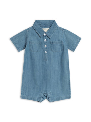 Colored Organics - Colored Organics Ted Chambray Collared Romper | Organic Cotton Baby Boy Romper - Classy Rascals Boutique