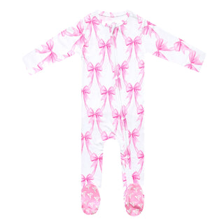 Copper Pearl - Copper Pearl Bamboo Convertible Zip-Up Footie Bow My Gosh - Classy Rascals Boutique