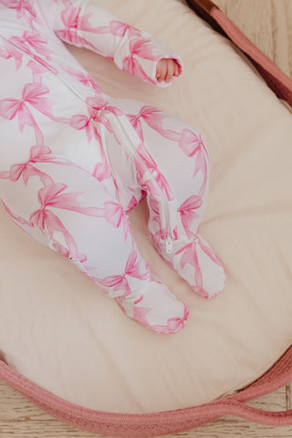 Copper Pearl - Copper Pearl Bamboo Convertible Zip-Up Footie Bow My Gosh - Classy Rascals Boutique