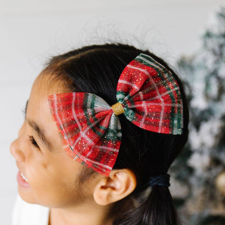 Sweet Wink - Christmas Plaid Tulle Bow Clip - Kids Holiday Hair Clip