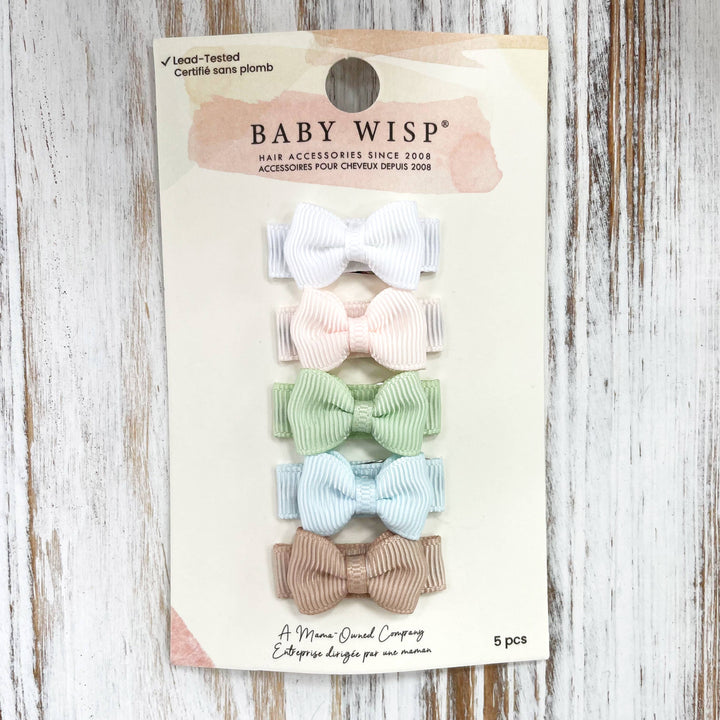 Baby Wisp - 5 Tiny Tuxedo Bows on Snap Clips - Tranquility