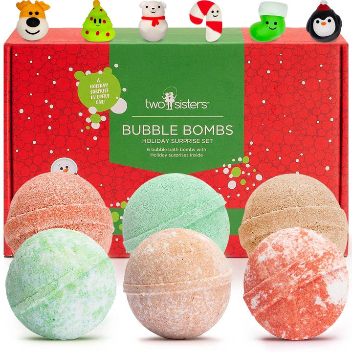 Two Sisters Spa - 6 Christmas Bath Bombs for Kids with Toy Surprises