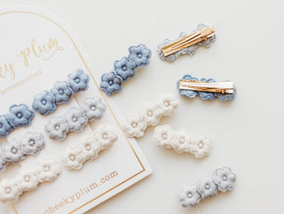 Cheeky Plum - Embroidery Hair Clip Set - Blue Ombre