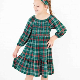 Dreamiere - Dasher's Plaid Long Sleeve Tiered Smocked Dress