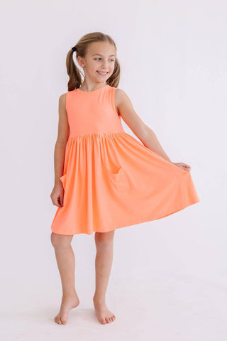 Mila & Rose Neon Coral Tank Pocket Twirl Dress | Girls Twirl Dress