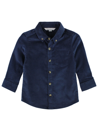RuffleButts + RuggedButts - Boys Dark Navy Stretch Corduroy Long Sleeve Button Down Shirt