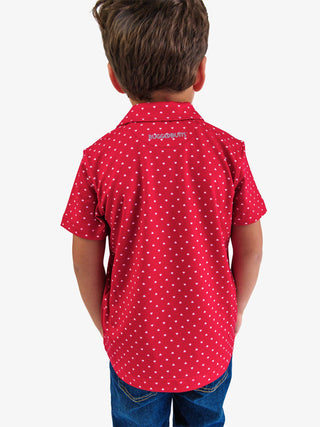 RuffleButts + RuggedButts - Boys Red Heart Polka Dot Knit Short Sleeve Performance Polo