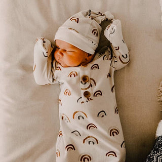 Caden Lane - Cannon's Earthy Rainbow Newborn Baby Knot Gown & Hat