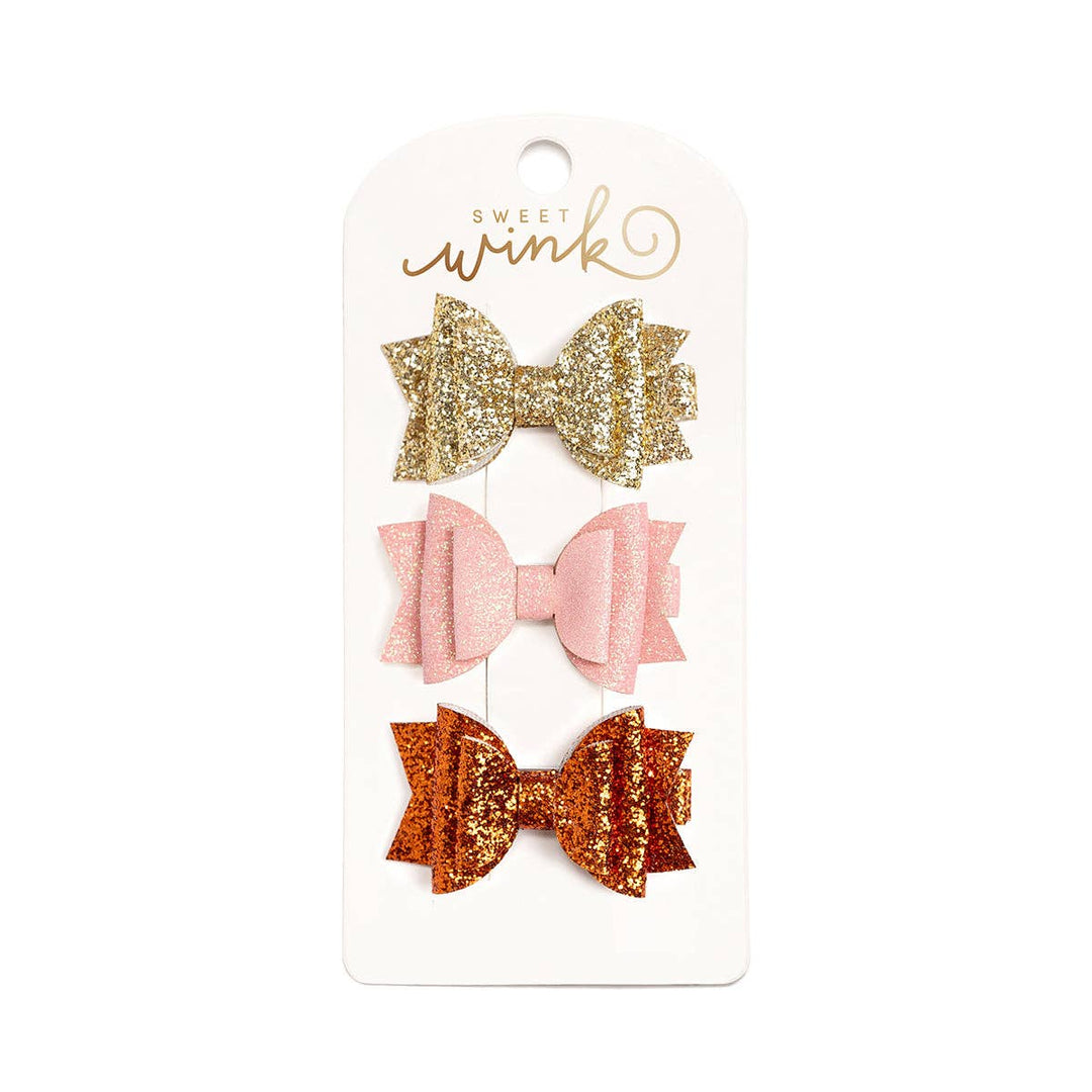 Sweet Wink - Golden Blush Bow Clip Set - Kids Hair Clip