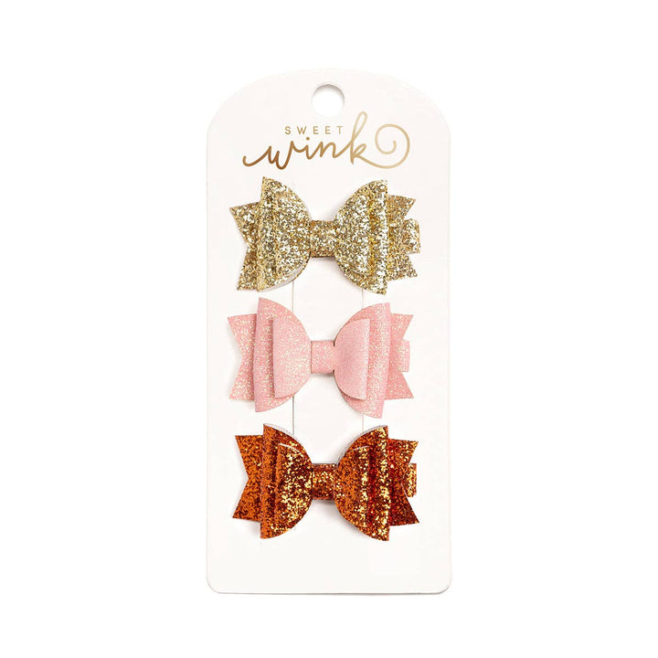 Sweet Wink - Golden Blush Bow Clip Set - Kids Hair Clip