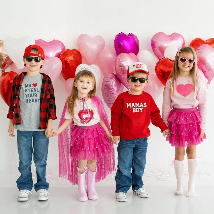 Sweet Wink - Heart Sequin Patch Valentine's Day Sweatshirt - Pink - Kids