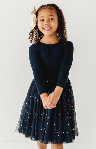 Bird & Bean® - Kids Party Dress - Girls Navy Tulle Holiday Dress - Esme