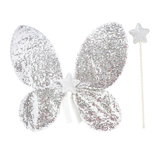 Pink Poppy USA - Silver Sequin Wings and Glitter Star Wand Set
